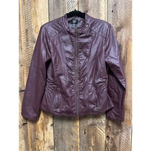 Faux Leather Burgundy Wine Jacket Womens XL Moto Edgy Rock Chic Minimalist